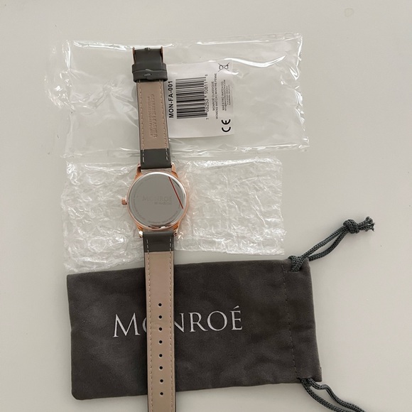 MONROE SOLÉROSE Watch- CHARCOAL LEATHER band, Round Rose Gold Face, NEW - Picture 5 of 6